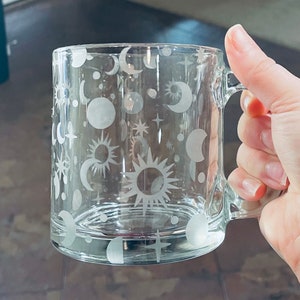 Sun, Moon, and Stars Celestial Etched Glass Mug
