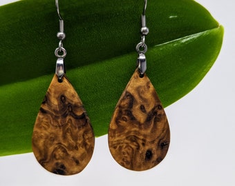 Orecchini in legno, orecchini a goccia fatti a mano, completamente naturali, con ganci in acciaio inossidabile, orecchini boho
