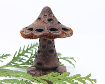 Wood Mushroom Shelf Ornament Sculpture: Gift for Mushroom Lovers, Fairycore Decor, Cottagecore, Fairy Garden