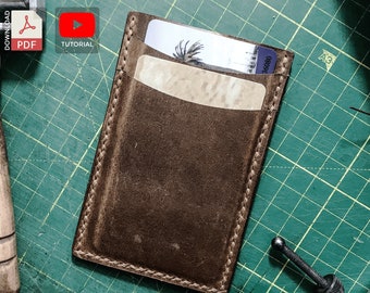 Padrão de porta-cartões de couro, modelo de porta-cartões de couro, PDF de porta-cartões de couro, tutorial em vídeo DIY gratuito