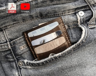 Padrão de porta-cartões de couro, modelo de porta-cartões de couro, PDF de porta-cartões de couro, tutorial em vídeo DIY gratuito
