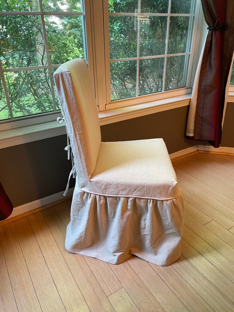 Canvas Parsons Chair Cover W/ Long Gathered Skirt & Tie Back Etsy