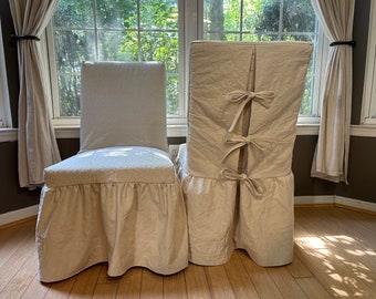 Custom Parsons Chair Cover w/ long gathered skirt & tie back