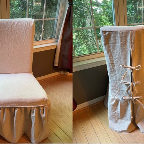Canvas Parsons Chair Cover W/ Long Skirt & Button Etsy
