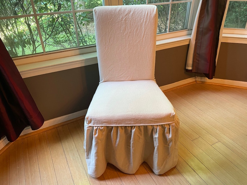 Canvas Parsons Chair Cover W/ Long Gathered Skirt & Tie Back Etsy