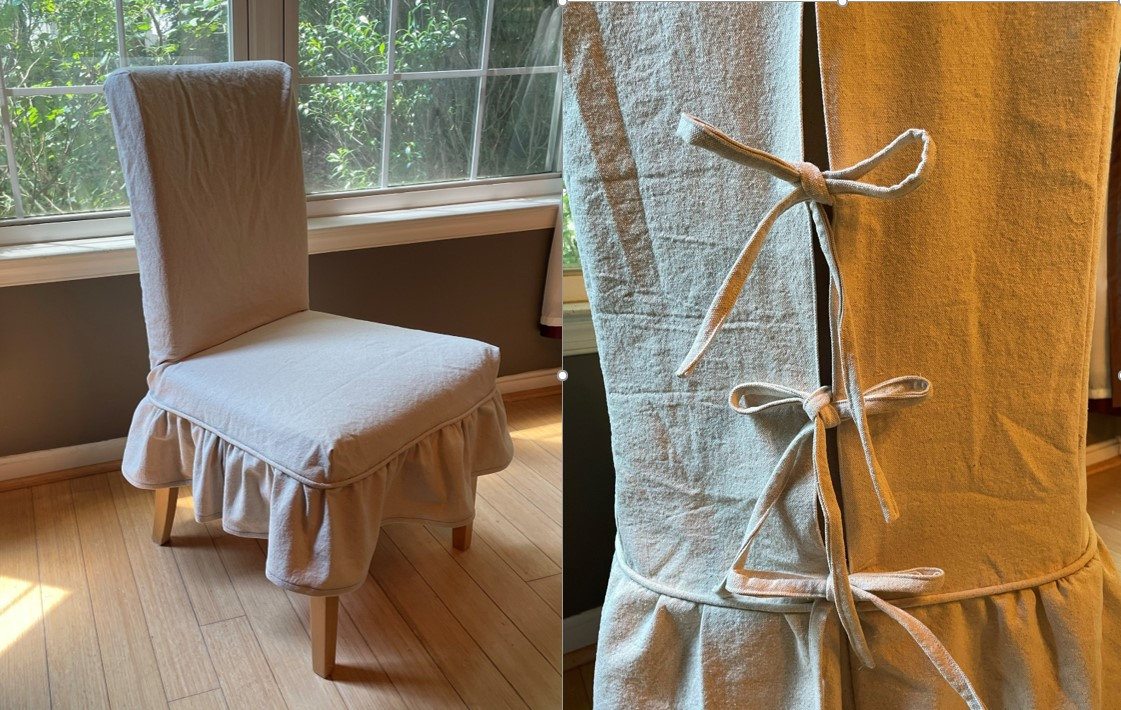 Custom Parsons Chair Cover W/ Short Gathered Skirt Tie Back