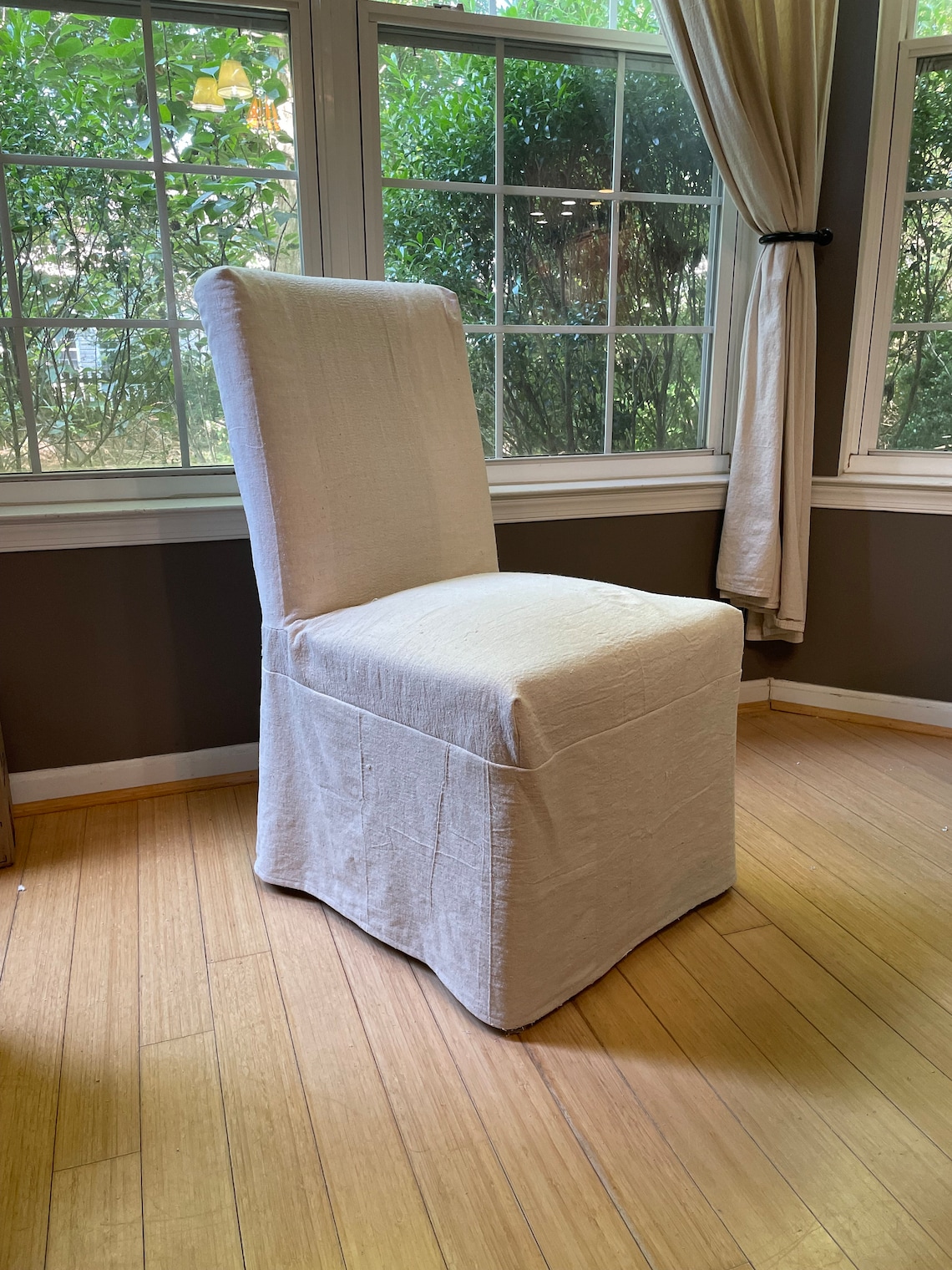 Canvas Parsons Chair Cover W/ Long Skirt & Button Etsy