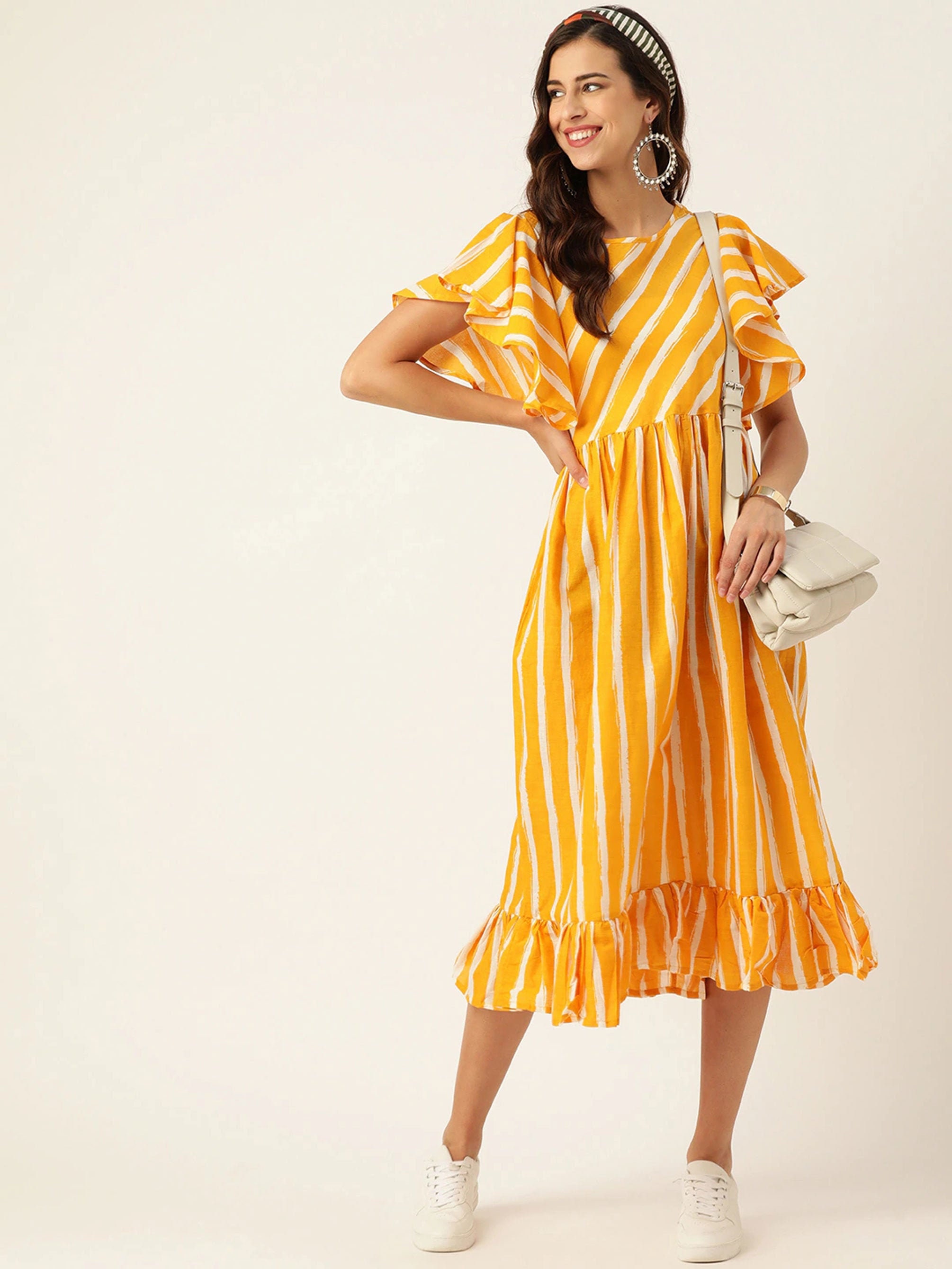 Mustard Yellow Dress Striped Dress Wrap Dress Organic | Etsy