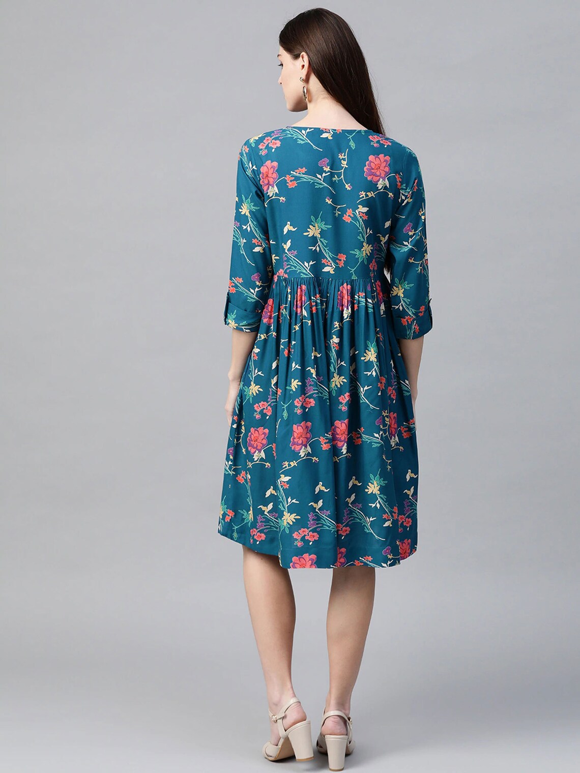 Teal Blue Dress Floral Dress Sustainable Gift Prom Dress Etsy