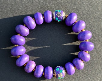 Purple With Embellished Accent Beads Bracelet