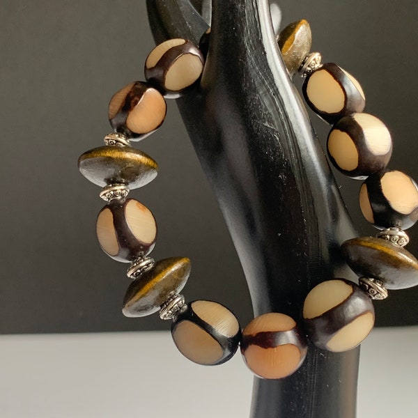 Carved Nut Oval Beaded Bracelet