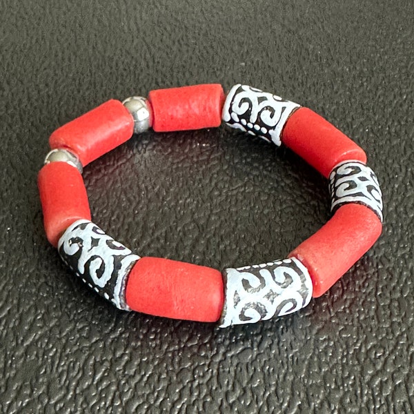 Red White and Black Trade Beaded Bracelet