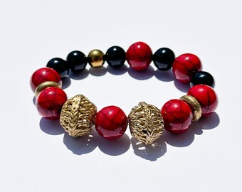 Red Black and Gold Bracelet for Men and Women