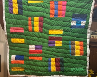 Greener Pastures is a Handcrafted, Wall Hanger Cotton Quilt, Handsewn Quilt, Handstitched Quilt, Gee's Bend Quilt, Tapestry Quilt,