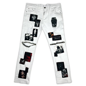 Jeans denim con cerniera bianca Casket