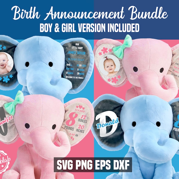 Geburtsanzeige für Boy&girl Svg| Baby Stats Elefant Svg| Baby Geburtsanzeige SVG| Geburtsdaten SVG| Gender Reveal Svg| Baby Elefant SVG