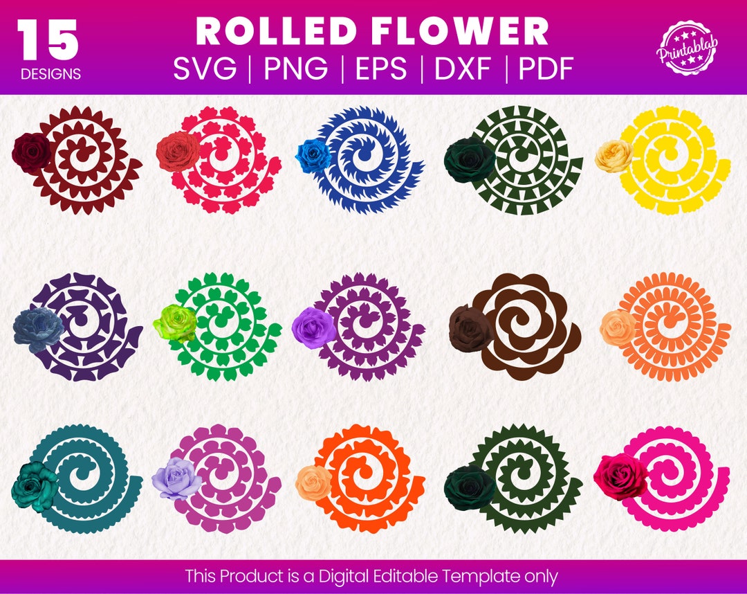 Rolled Flower Svg 3D Flower Svg Rolled Flower Template Paper Flower Svg ...