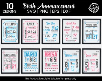 Baby Stats Bundle SVG Baby Birth Announcement Template Svg Baby Shower ...