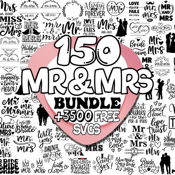 Mr And Mrs Svg | Mr and Mrs Png | Mr and Mrs Split Monogram Svg | Hubby and Wifey est 2023 Svg | Marriage Svg | Wedding Svg Png