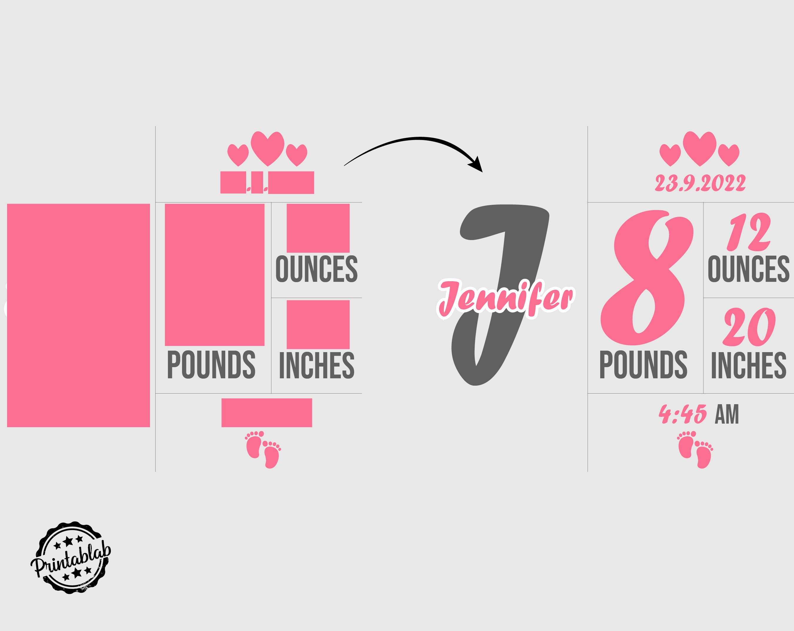 Baby Girl Birth Announcement Svg Baby Keepsake Template Etsy Canada