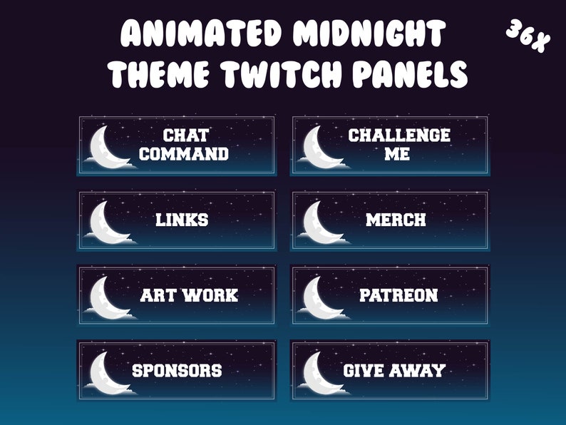 Animated Twitch Panels 35x Panels Midnight Moon Theme Etsy