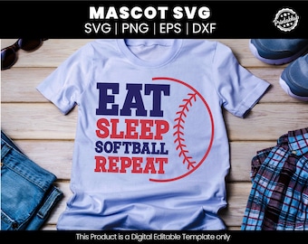 Eat Sleep Softball Repeat SVG |Eat Sleep Softball Repeat Png|Sports Mom Cut Files|Softball Clipart|Softball Mom Svg |School Pride Mascot Svg