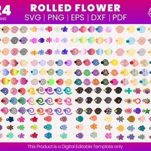 224 Gerollte Blume SVG | 3D Blumen SVG | Gerollte Blumen Vorlage | Papierblumen-Svg-Datei | SVG-Dateien für Cricut | Digitale Papier-Svg