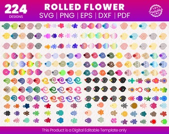 224 Rolled Flower Svg | 3D Flower Svg | Rolled Flower Template |  Paper Flower Svg Cut File | Svg Files For Cricut | Digital Paper Svg