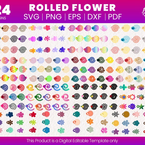 224 Rolled Flower Svg | 3D Flower Svg | Rolled Flower Template |  Paper Flower Svg Cut File | Svg Files For Cricut | Digital Paper Svg