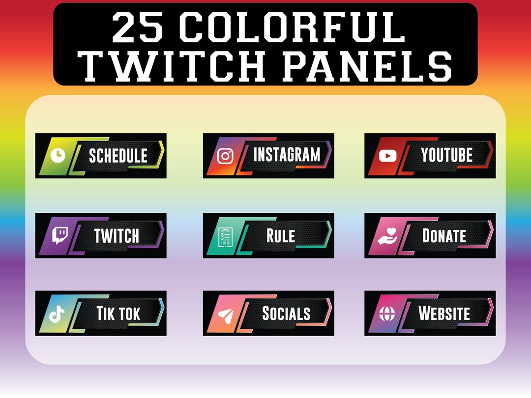 25 X Colorful Twitch Panels PNG Twitch Panels Bundle for Streamers Etsy