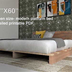 QUEEN  - Modern Platform Bed - Detailed Printable PDF Instructions