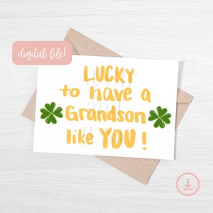 Suerte de tener un nieto como tú Tarjeta navideña del Día de San Patricio con tréboles, para nieto, tarjeta plegable, tarjeta horizontal, para nieto