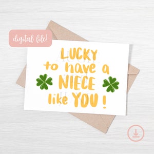 Lucky to Have a Niece Like You St. Patrick's Day Holiday Card with Shamrocks, pour nièce, carte pliable, carte horizontale, st paddys day