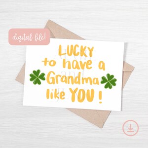 Suerte de tener una abuela como tú Tarjeta navideña del Día de San Patricio con tréboles, para abuela, tarjeta plegable, tarjeta horizontal, para nana, linda