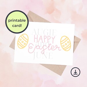 Carte de vacances Joyeuses Pâques avec des oeufs de Pâques décoratifs, carte pliable, carte horizontale, carte imprimable, carte pour Pâques, voeux, fait main