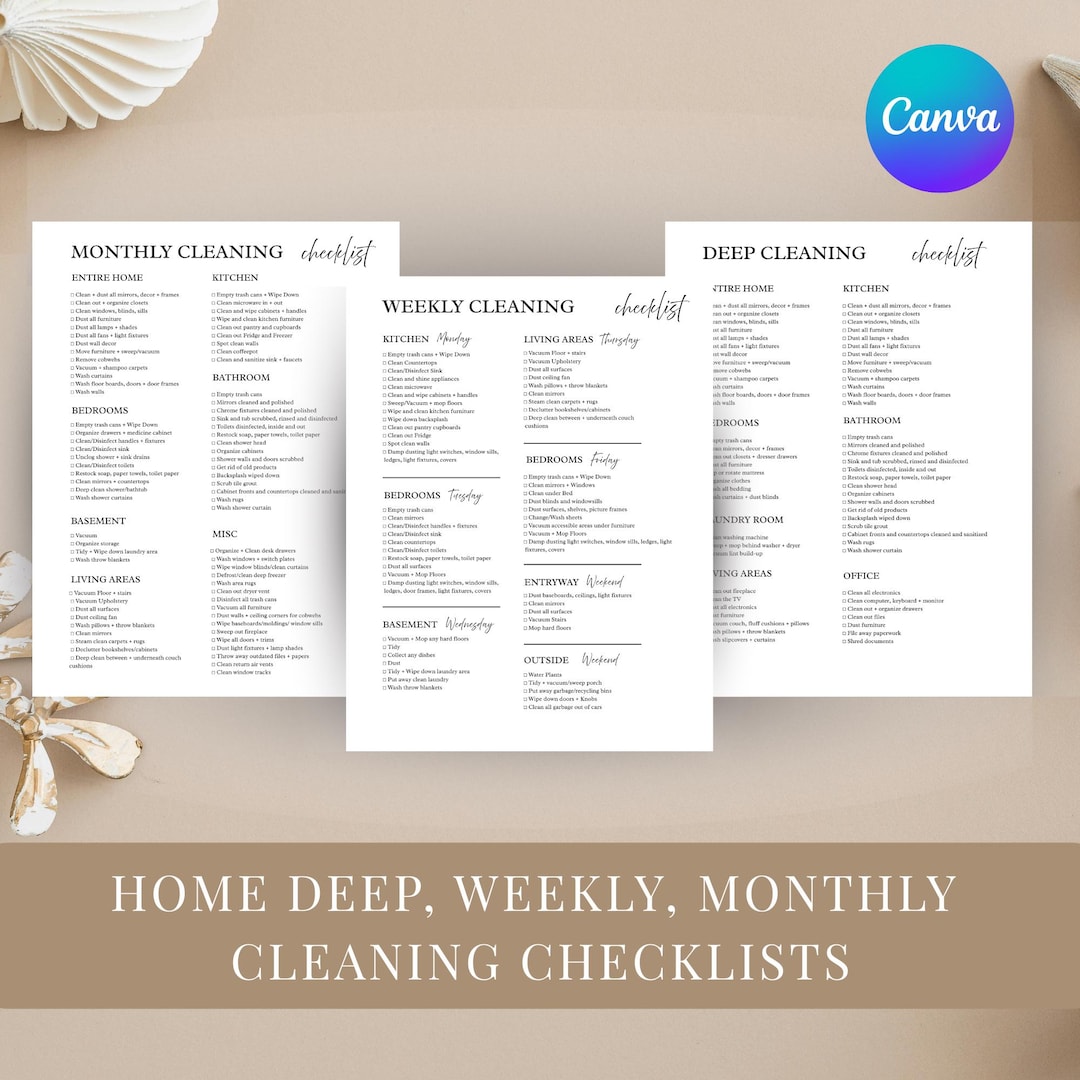 Editable Cleaning Planner Canva | Printable Cleaning Checklist | Weekly ...