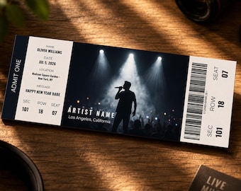 Modello di biglietto per concerto modificabile su Canva, biglietto per evento personalizzato stampabile, buono regalo a sorpresa, biglietto musicale digitale scaricabile in PDF