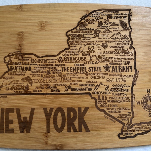 11x14  New York  State Map Laser Engraved Bamboo Charcuterie Board /Cheese Board