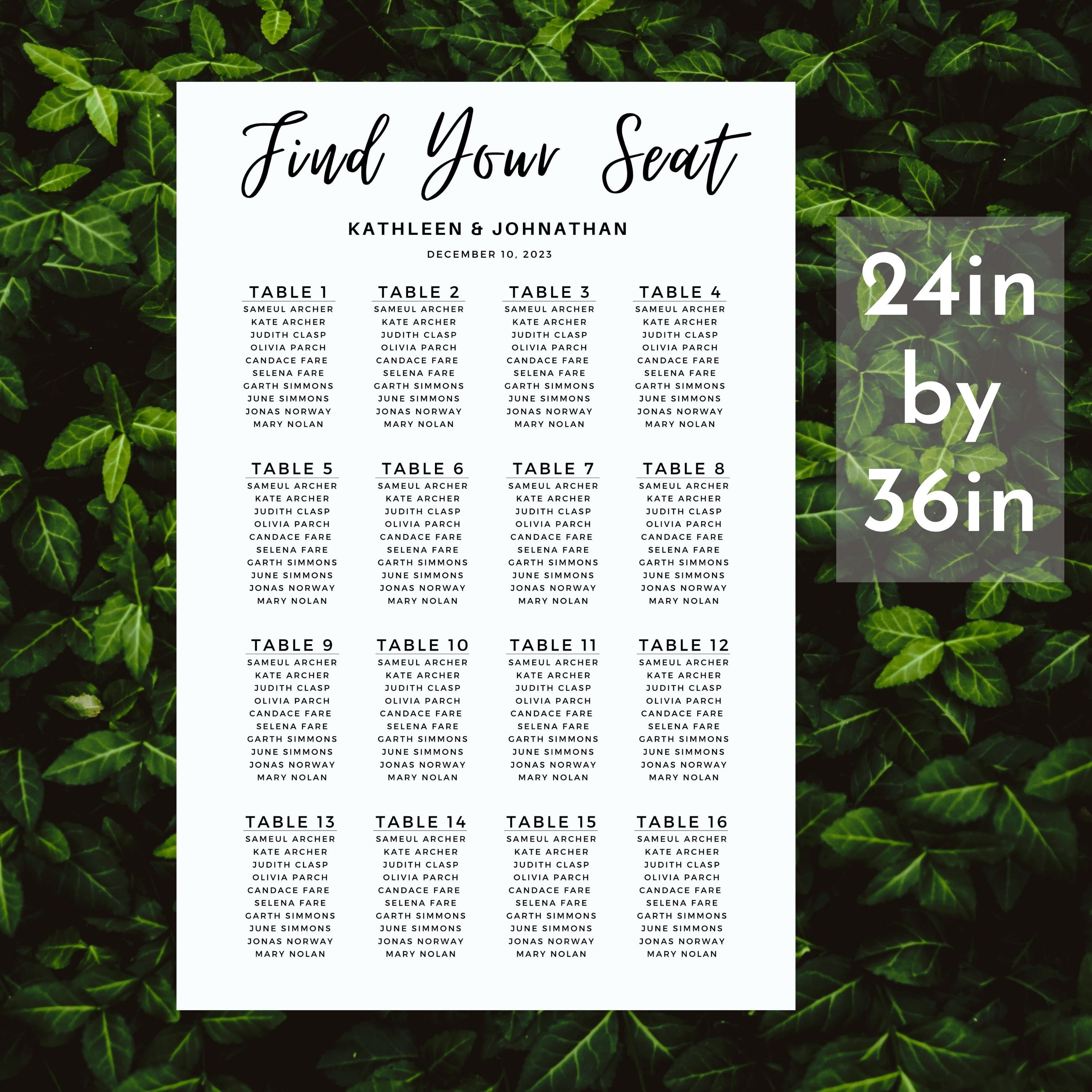 Editable Seating Chart Template Poster Etsy UK