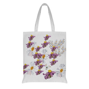 Daisies Customizable Cotton Linen Tote Bags 15&quot; × 16.5&quot; with Inner Zippered Pocket 2 Sides Same Design