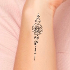 Unalome Sunflower Temporary Tattoo / Unalome tattoo