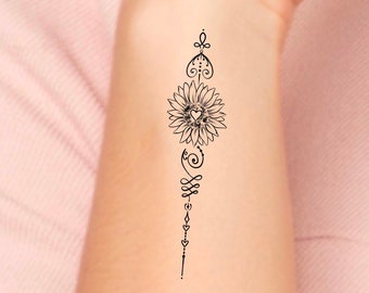 Unalome Sunflower Temporary Tattoo / Unalome tattoo