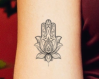 Hamsa Lotus Temporary Tattoo / Floral tattoo