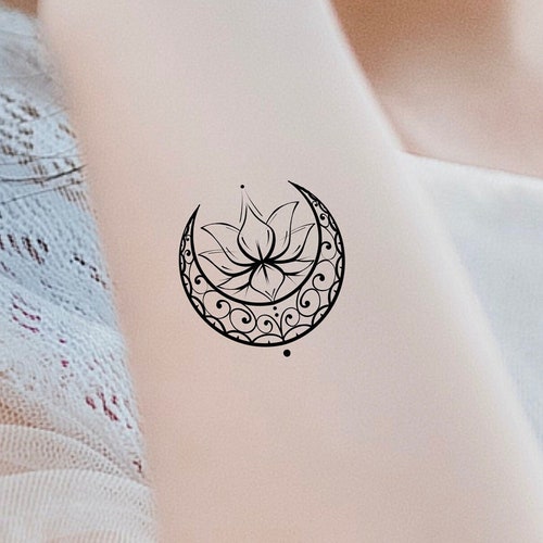 Floral Lotus Moon Mandala Temporary Tattoo / Crescent Moon - Etsy Israel Floral Lotus Moon Mandala Temporary Tattoo / Crescent Moon - Etsy Israel
