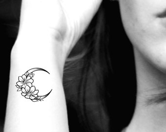 Floral Moon Temporary Tattoo