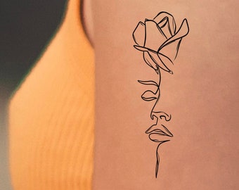 Rose Face Line Temporary Tattoo
