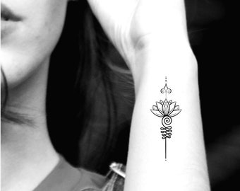 Lotus Unalome Temporary Tattoo / Floral Tattoo / Flower Temp - Etsy