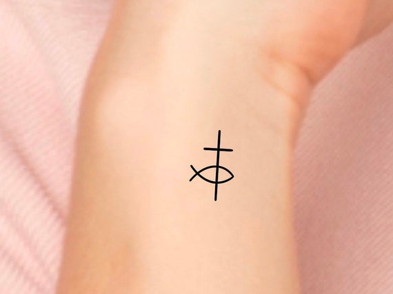 christian fish symbol with cross tattoo