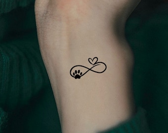 Infinity Paw Print Heart Temporary Tattoo / Dog Tattoo
