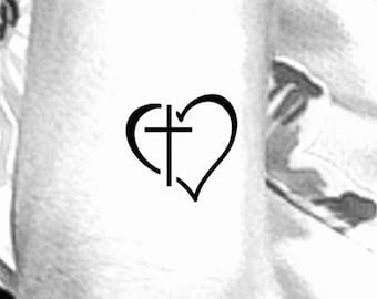 Cross Heart Temporary Tattoo / cross tattoo / religious tattoo / heart tattoo